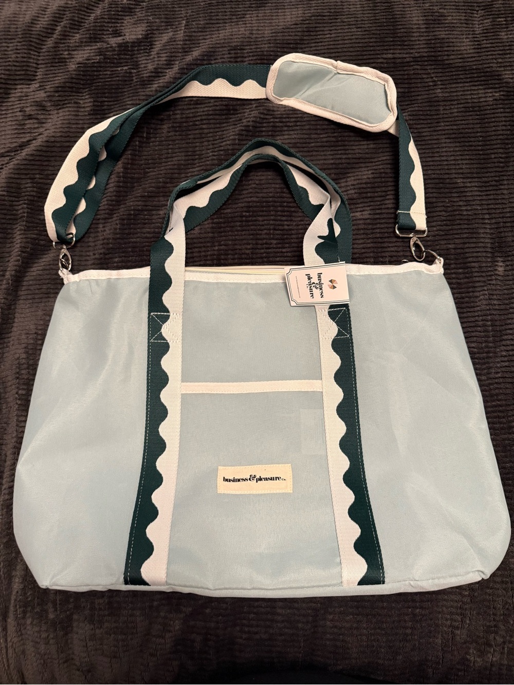 Light Blue Canvas Tote with Dark Green Trim by